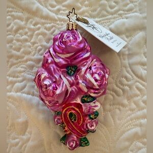 Christopher Radko Pretty Petals ornament breast cancer new with tags 2002 rose